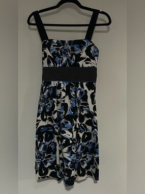 Corey P Square-Neck Midi Dress with Blue Floral Print